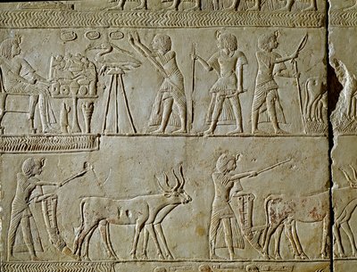 Egyptian antiquity: scenes of work in the fields and offerings to the pharaoh. (detail) by Egyptian 18th Dynasty