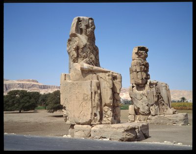View of the Colossus of Memnon, Period of Amenophis III, New Empire by Egyptian 18th Dynasty
