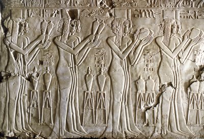 Egyptian antiquity: young girls making offerings. Tomb of Kherouef (18th Dynasty) by Egyptian 18th Dynasty