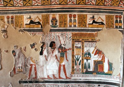 Egyptian Antiquity: Horus Guides Roy and His Wife to Osiris. Fragments of Fresco from the Tomb of Roy (TT255). 18th Dynasty. From the West Bank of Luxor, Egypt by Egyptian 18th Dynasty