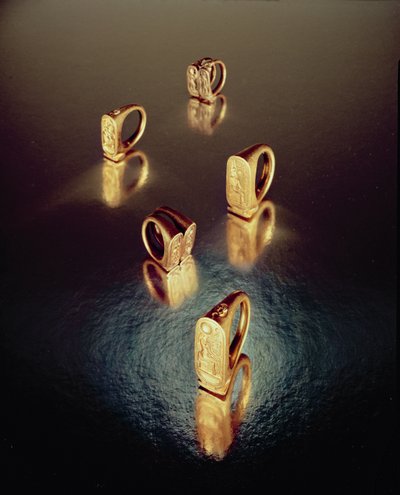 Five rings, from the Tomb of Tutankhamun, New Kingdom by Egyptian 18th Dynasty