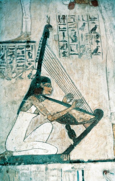 Frescos Depicting Scene of Funerary Banquet, with Harpist, from New Kingdom by Egyptian 18th Dynasty