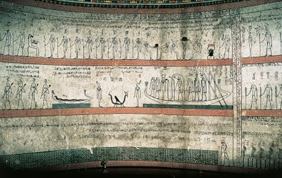 Frescos depicting the Book of Amduat, The journey of the solar boat, on burial chambers west wall by Egyptian 18th Dynasty