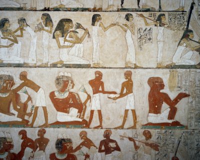 Funeral Feast with Female Musicians, Ladies Adorning Themselves with Jewelry, Men and Musicians by Egyptian 18th Dynasty