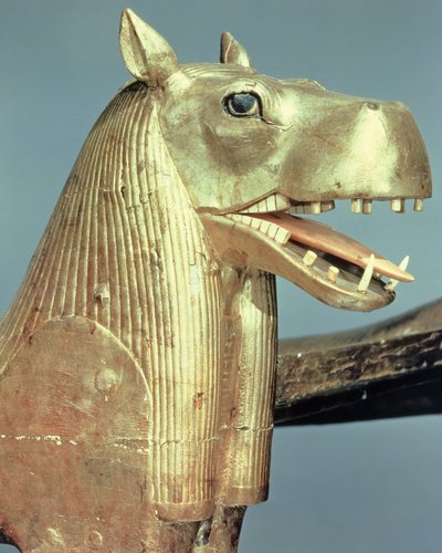 Funerary bedhead in the form of the goddess Tueris, from the tomb of Tutankhamun by Egyptian 18th Dynasty