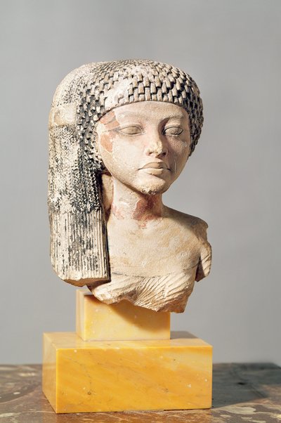 Head of a Princess from the family of Akhenaten, New Kingdom (painted limestone) by Egyptian 18th Dynasty