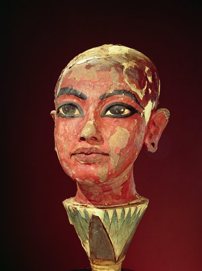 Head of the child king emerging from a lotus flower, from the Tomb of Tutankhamun, New Kingdom by Egyptian 18th Dynasty