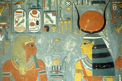 Horemheb and Hathor, from the Tomb of Horemheb (c.1323-1295 BC) New Kingdom (wall painting) (detail) by Egyptian 18th Dynasty