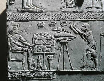 Horemheb eating funerary meal, relief from the tomb of Horemheb at Saqqara by Egyptian 18th Dynasty