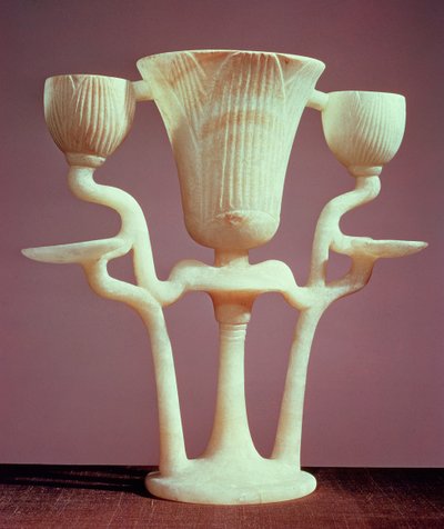 Lamp in the form of three lotus flowers, from the tomb of Tutankhamun by Egyptian 18th Dynasty