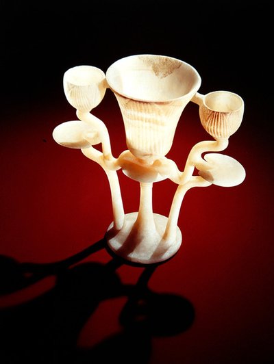 Lamp in the form of three lotus flowers, from the tomb of Tutankhamun, New Kingdom by Egyptian 18th Dynasty