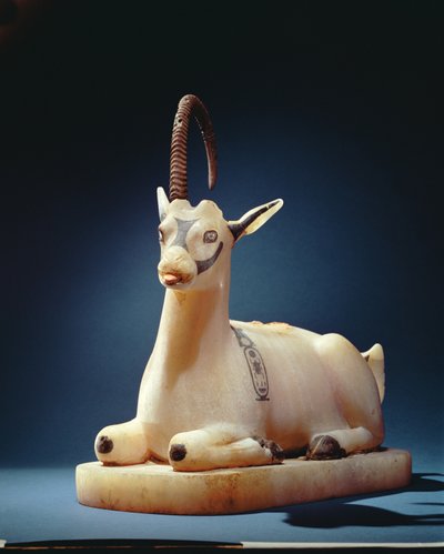 Lid of an unguent jar in the form of an ibex, from the tomb of Tutankhamun, New Kingdom by Egyptian 18th Dynasty