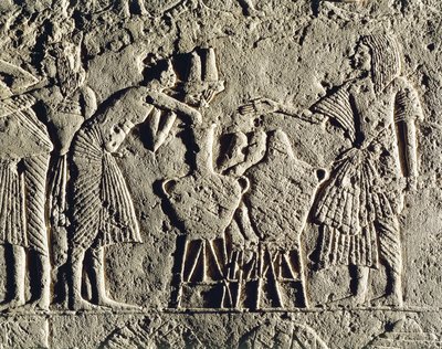 Life in a Military Camp: Workers Employed in Beverages Control (Wine and Beer), Relief from the Tomb of Horemheb at Saqqara (detail) by Egyptian 18th Dynasty