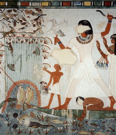 Menna and His Family Fishing and Fowling in Marshes of Nile (detail) by Egyptian 18th Dynasty