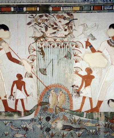Menna and His Family Fishing and Fowling in Marshes of Nile (detail) by Egyptian 18th Dynasty