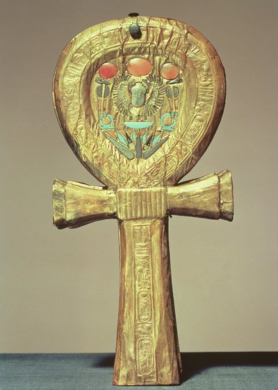 Mirror case in the form of an ankh, from the tomb of Tutankhamun by Egyptian 18th Dynasty