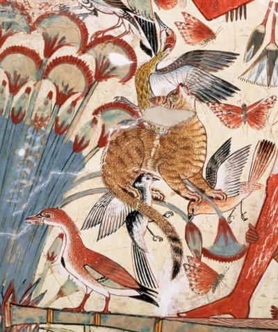 Nebamun Hunting in the Marshes with His Wife and Daughter, Part of a Wall Painting from the Tomb-Chapel of Nebamun, Thebes, New Kingdom, c.1350 BC by Egyptian 18th Dynasty