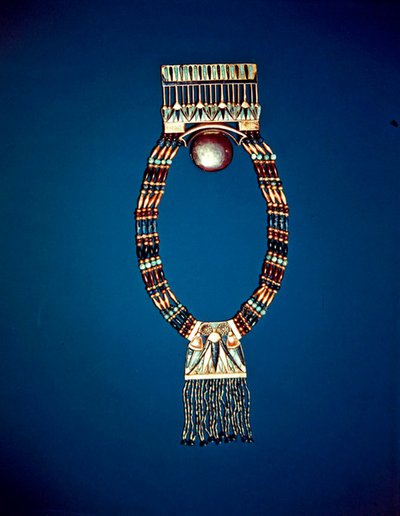 Necklace with lunar pectoral, from the Tomb of Tutankhamun, New Kingdom by Egyptian 18th Dynasty