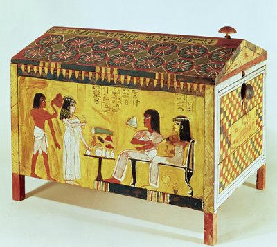 Painted chest with a banquet scene from the tomb of Kha found at Deir el-Medina, New Kingdom by Egyptian 18th Dynasty