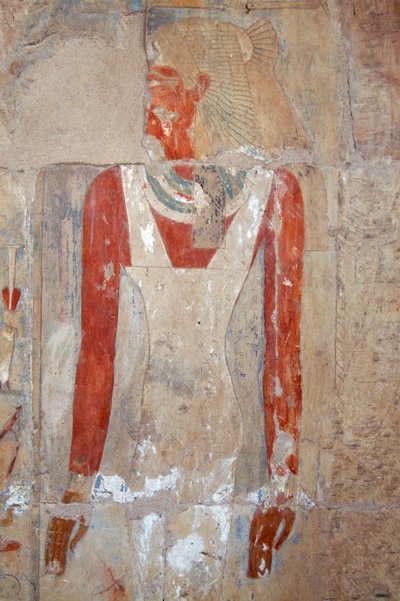 Painted relief, Mortuary Temple of Hatshepsut, Deir el-Bahri, Theban necropolis (UNESCO World Heritage List) by Egyptian 18th Dynasty