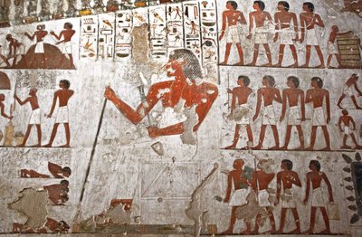 Painting Decorating the Tomb of Rekhmire, Represented Surrounded by His Servants (Fresco) by Egyptian 18th Dynasty