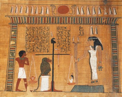 Papyrus of the Book of the Dead: the deceased on trial before the court of Osiris by Egyptian 18th Dynasty