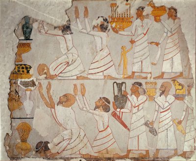 Part of a Painted Tomb-Wall Showing Asiatic Tribute-Bearers by Egyptian 18th Dynasty