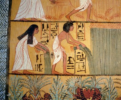 Peasant couple harvesting by Egyptian 18th Dynasty