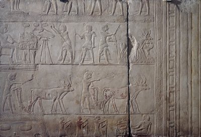 Pharaoh Horemheb depicted while doing agricultural work by Egyptian 18th Dynasty