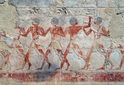 Procession Scene, East Wall, Upper Court, Mortuary Temple of Hatshepsut, Deir el-Bahari, Theban Necropolis by Egyptian 18th Dynasty