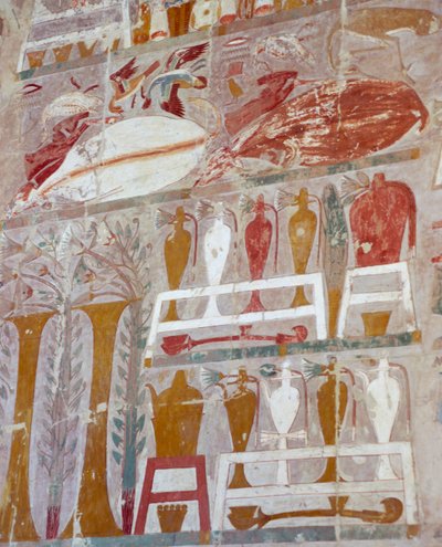 Provisions and Pottery Offered to Gods by Queen Hatshepsut, Chapel of Anubis, Mortuary Temple of Queen Hatshepsut, Deir el-Bahri, Thebes by Egyptian 18th Dynasty
