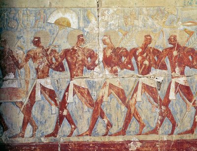 Relief depicting a parade in honour of the goddess Hathor, from the Mortuary Temple of Hatshepsut by Egyptian 18th Dynasty