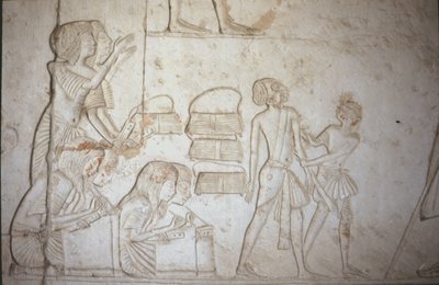Relief depicting scribes at work, from the Tomb of Horemheb (c.1323-1295 BC) New Kingdom by Egyptian 18th Dynasty