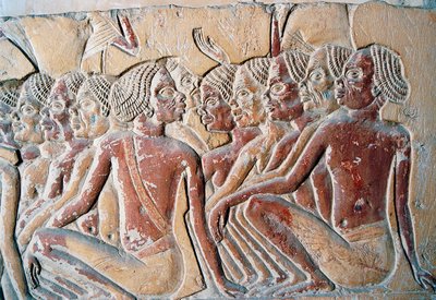 Relief of Nubian slaves, second court of Tomb of Horemheb, Saqqara Necropolis, Memphis by Egyptian 18th Dynasty