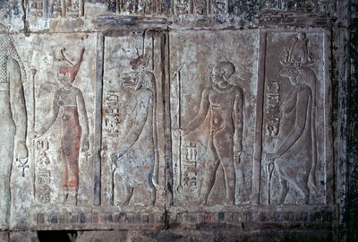 Relief with Neith, Opet, Hor Hijen and Hirent, Mortuary Temple of Hatshepsut, Deir el-Bahari, Theban Necropolis by Egyptian 18th Dynasty
