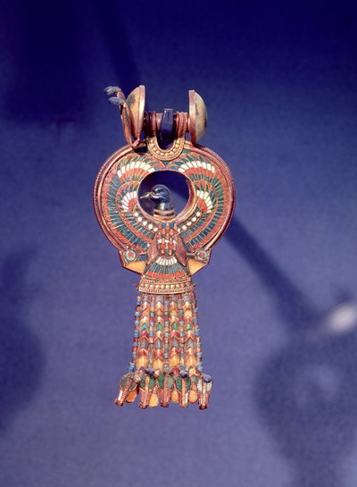 Right Earring from a Pair of Earrings with a Bluebird, from the Tomb of Tutankhamun, Valley of the Kings, Thebes, c.1347-37 BC by Egyptian 18th Dynasty