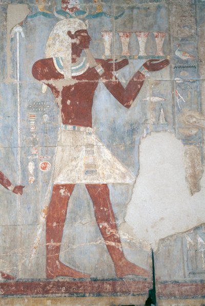 Scene with Queen Making Offering, Southeast Room, East Wall, Upper Court, Mortuary Temple of Hatshepsut, Deir el-Bahari, Theban Necropolis by Egyptian 18th Dynasty