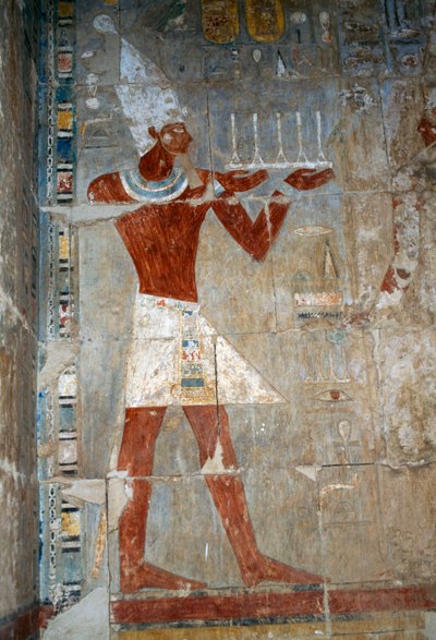 Scene with queen making offering, southeast room, east wall, upper court, Mortuary Temple of Hatshepsut, Deir el-Bahari, Theban Necropolis by Egyptian 18th Dynasty