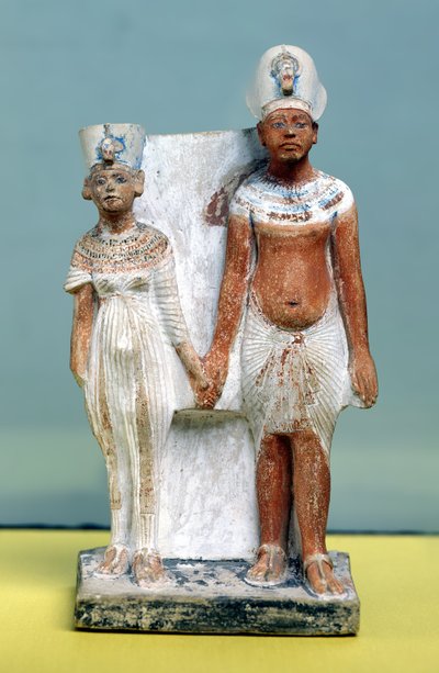 Statuette of Amenophis IV (Akhenaten) and Nefertiti from Tell el-Amarna (Amarna Period, New Kingdom) by Egyptian 18th Dynasty