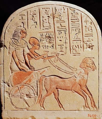 Stela depicting a scribe driving a chariot, from Tell El-Amarna by Egyptian 18th Dynasty