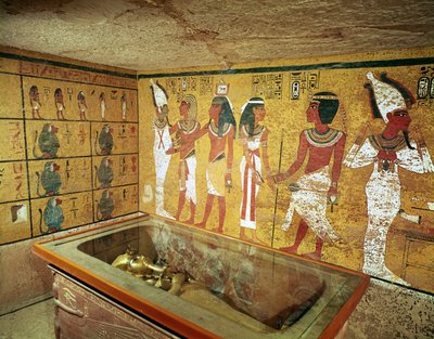 The burial chamber in the Tomb of Tutankhamun by Egyptian 18th Dynasty