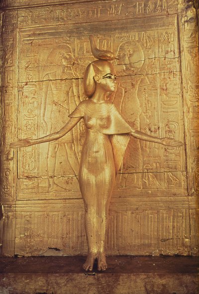The goddess Selket on the canopic shrine, from the Tomb of Tutankhamun by Egyptian 18th Dynasty