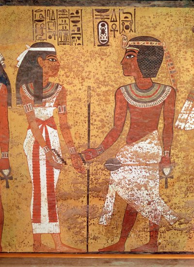 Tutankhamun and his wife, Ankhesenamun, from his tomb by Egyptian 18th Dynasty