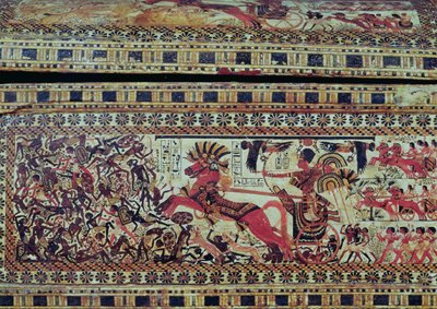 Tutankhamun on his Chariot Attacking Africans, (detail) by Egyptian 18th Dynasty
