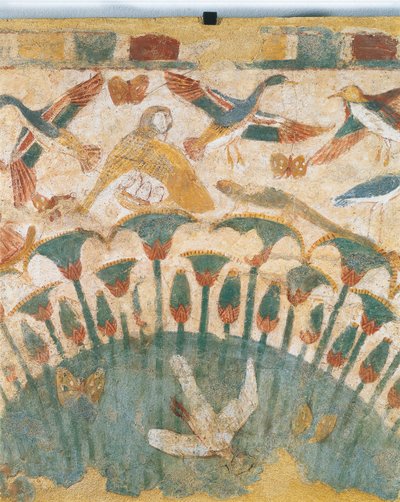Wall painting depicting flora and fauna of marshes along the River Nile, (detail) by Egyptian 18th Dynasty