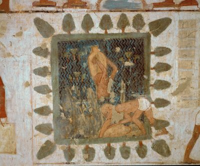 Workmen carrying vases by Egyptian 18th Dynasty