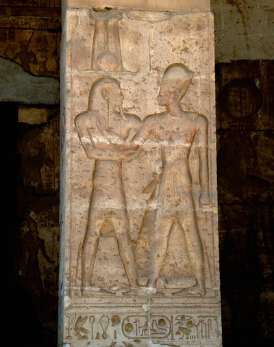Ancient Egyptian Art: Low Relief on column of the temple of Sethi I by Egyptian 19th Dynasty