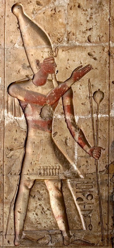Ancient Egyptian Art: Low Relief on a Column of the Temple of Sethi I by Egyptian 19th Dynasty