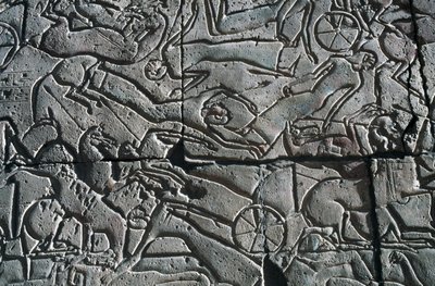 Bas-relief with Battle Scene, Ramesseum, Mortuary Temple of Rameses II, Luxor, Thebes (UNESCO World Heritage Site) by Egyptian 19th Dynasty