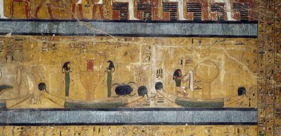 Boats with Sistrums, Goddesses and Scarab, God with Ostrich Feather and Moon by Egyptian 19th Dynasty
